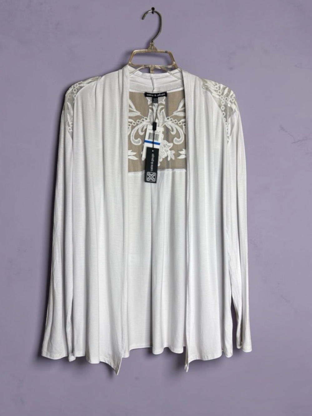 Cable & Gauge XL White Lace Embroidered Open Cardigan NWT